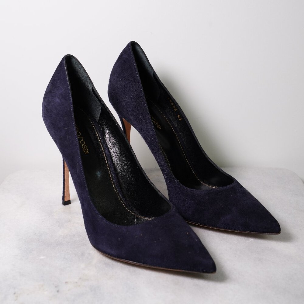 Gianvito Rossi Navy Suede Heel Pump Size 41